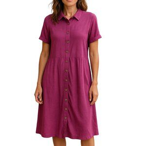 Soft Surroundings Purple Short Sleeve Button Down Collared Dress-Size 1X